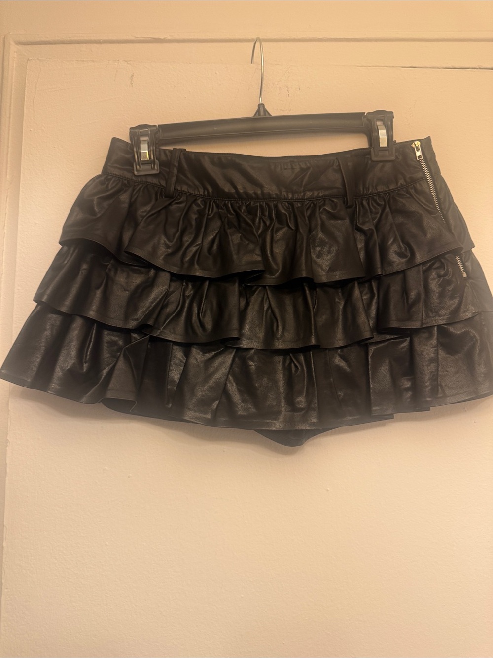 Faux Leather Black Ruffled Mini Skirt/shorts